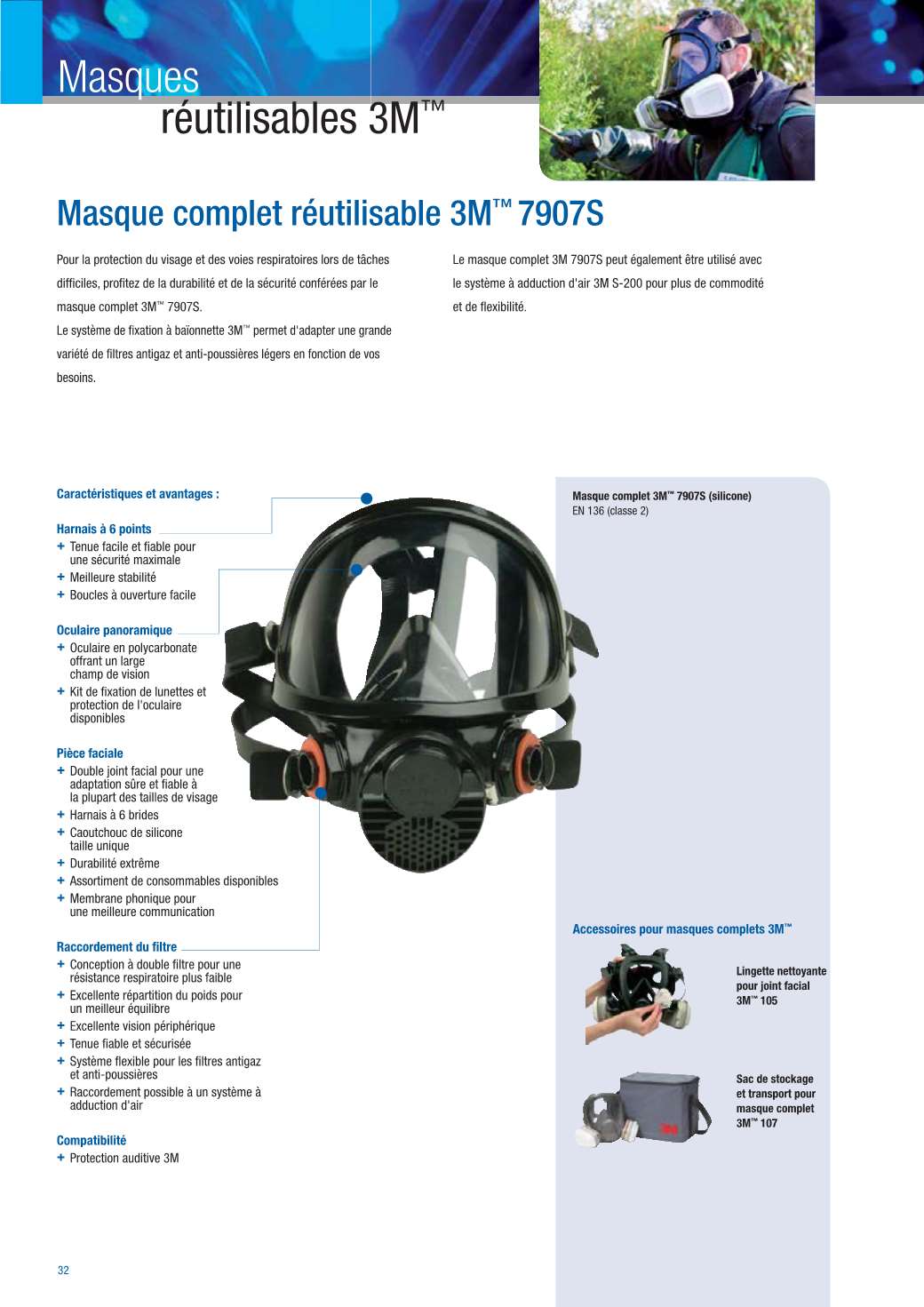 Masque complet 3M 6700 S, taille S, raccord à baïonnette à encliqueter,  sans filtre, EN 136